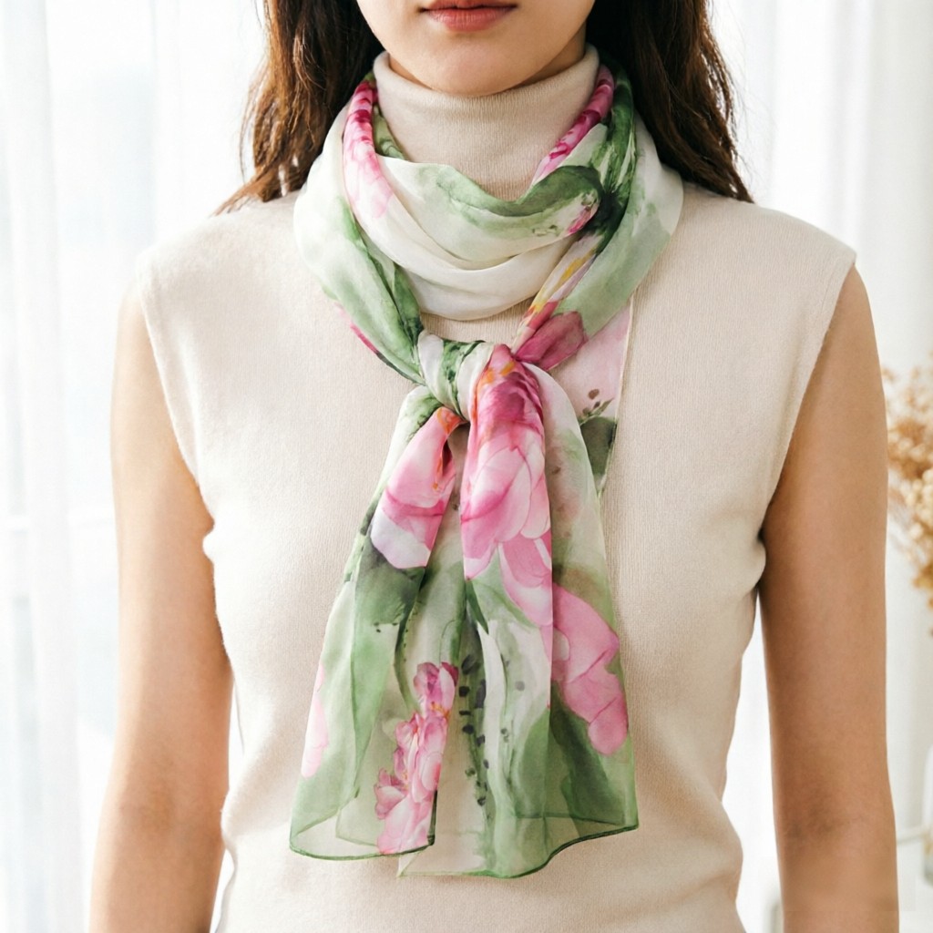 Watercolor Lotus Chiffon Scarf - Face Scarf Mask ulasan dan harga