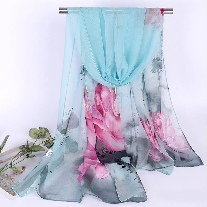 Watercolor Lotus Chiffon Scarf - Face Scarf Mask ulasan dan harga